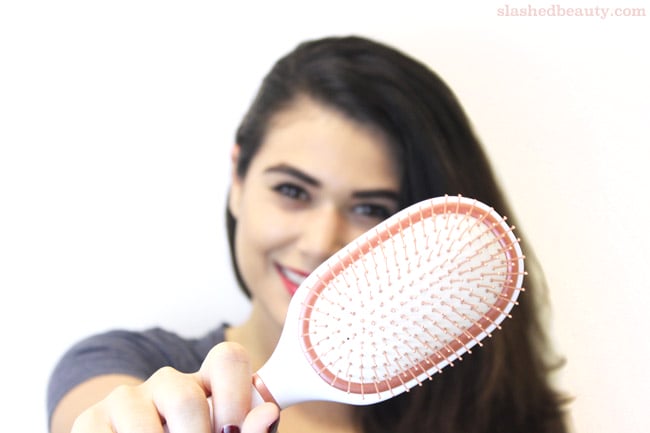 holdinggoodybrush | Slashed Beauty An important part of strong, shiny hair is a healthy scalp. Click through to see how I use the Goody Clean Radiance brush with copper bristles to break up buildup and achieve beautiful hair!