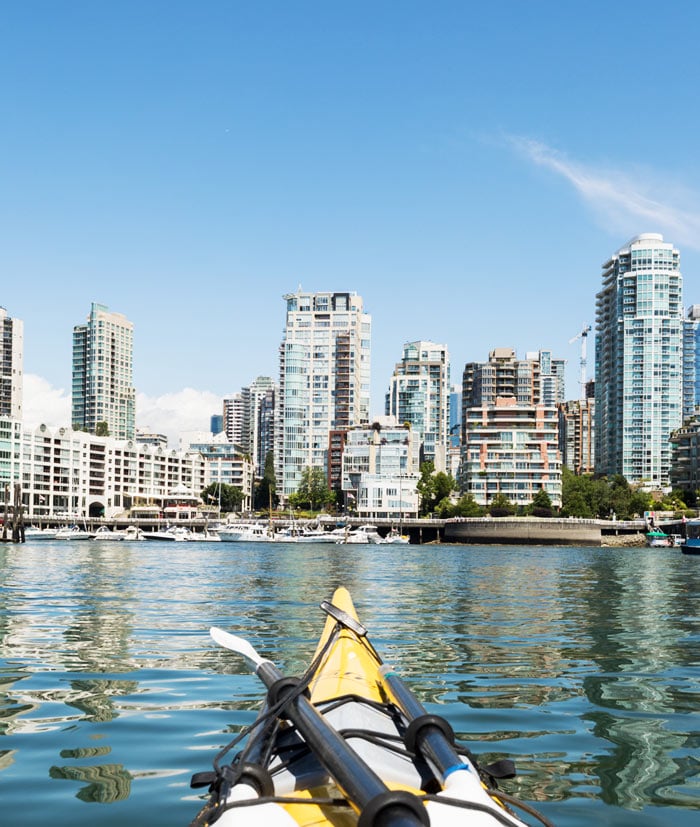 kayaking-granville-island-seawall-vancouver | Slashed Beauty Cheap Things to Do in Vancouver: Rent a Kayak in Granville Island and Paddle through False Creek | The Ultimate Budget Travel Guide to Vancouver | Slashed Beauty