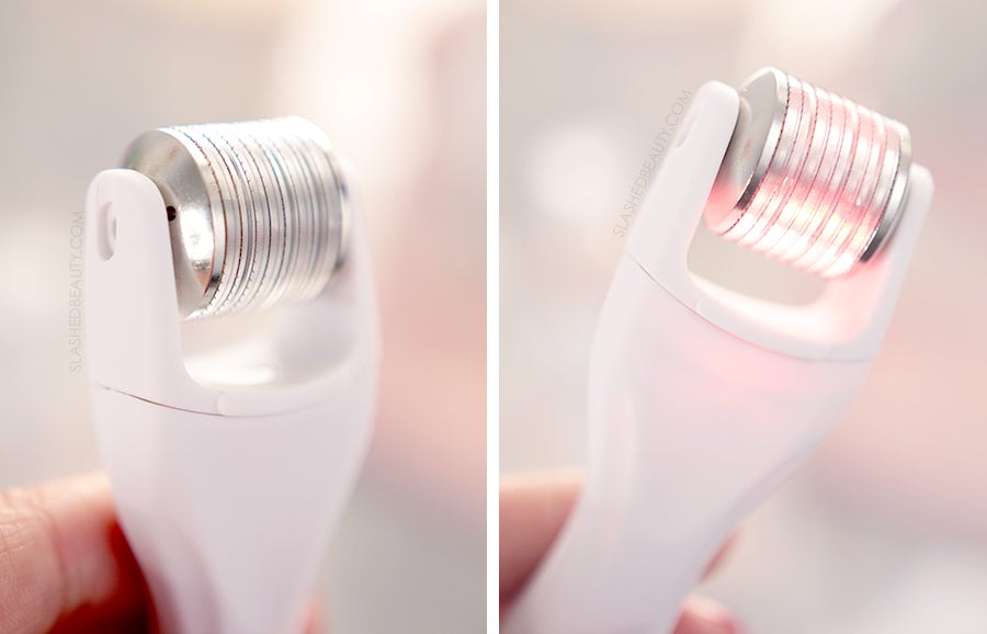BeautyBio GloPRO Microneedling Regeneration Tool | What is Microneedling: The Skin Benefits of Microneedling at Home with Dermarollers | Slashed Beauty Close up of the BeautyBio GloPRO Microneedling device roller | What is Microneedling: The Skin Benefits of Microneedling at Home with Dermarollers | Slashed Beauty