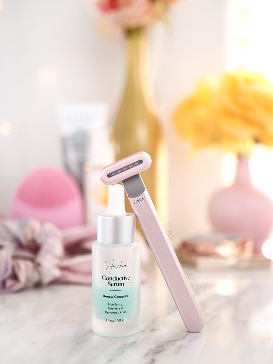 solawave-skincare-wand-review | Slashed Beauty SolaWave Skin Care Wand resting on a bottle of SolaWave Renew Complex Serum | SolaWave Skin Care Wand Review, Before & After Results | Slashed Beauty
