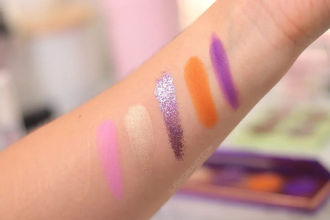profusion-terrific-tulip-palette-swatches | Slashed Beauty Profusion Blooming Hues Terrific Tulip Palette swatches | The Best Budget Friendly Glitter Eye Makeup | Slashed Beauty