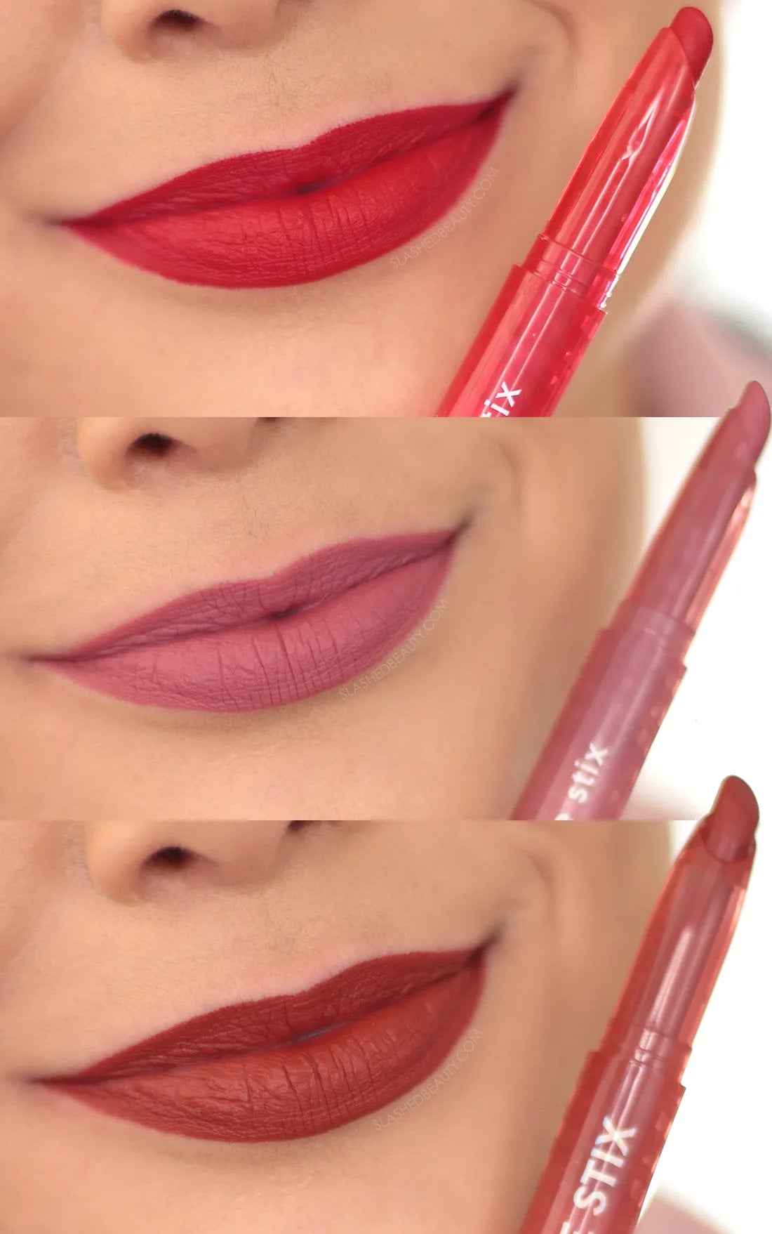 colourpop-lippie-stix-swatches | Slashed Beauty ColourPop Lippie Stix swatches in Trust Me, Cami, and Ziggie | The Best ColourPop Makeup at Target | Slashed Beauty