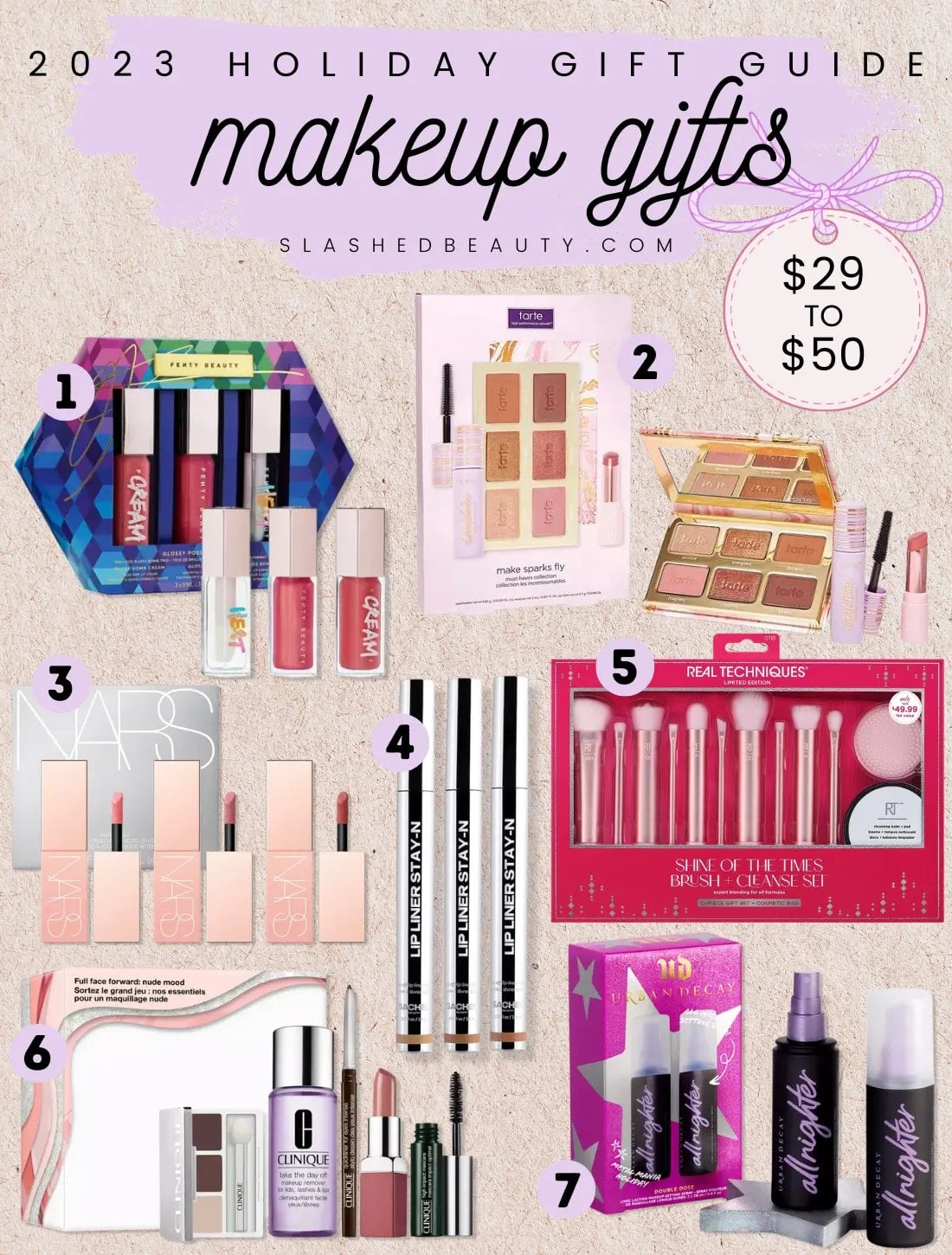 2023-holiday-makeup-gifts-under-50 copy | Slashed Beauty Collage with header: 2023 Holiday Gift Guide - Makeup Gifts - | 2023 Holiday Makeup Gift Sets for Every Budget | Slashed Beauty