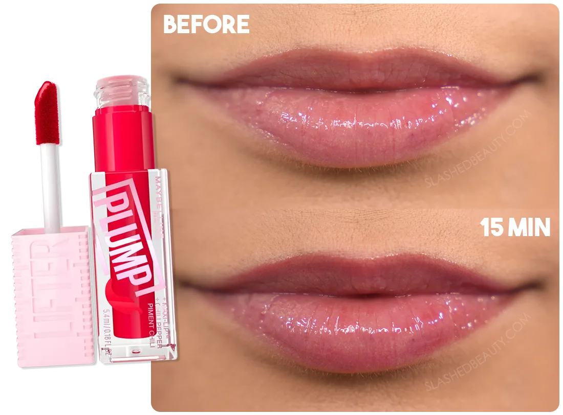 maybelline-lifter-plump-before-after | Slashed Beauty Before & After Maybelline Lifter Plump Gloss in Red Flag | Slashed Beauty