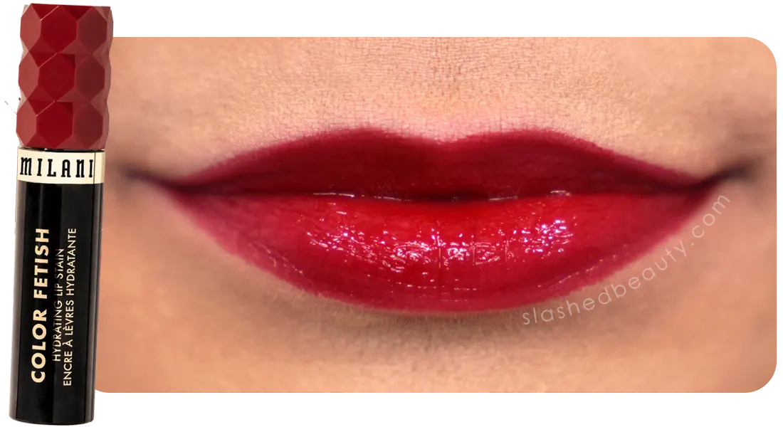 milani-thats-fire-stain-swatch | Slashed Beauty Milani Color Fetish Lip Stain in That's Fire Lip Swatch Close Up | Slashed Beauty